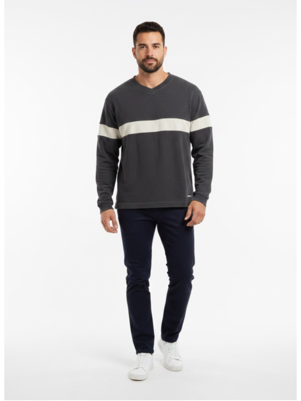 Roots Canada Vintage Heavyweight Cotton Long Sleeve Shirt Charcoal/Cream L